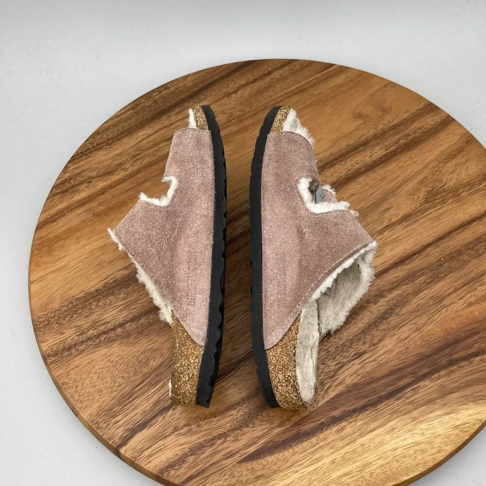 Birkenstock Arizona Shearling Sandals Womens 5 / 36 Suede Leather Dusty Pink